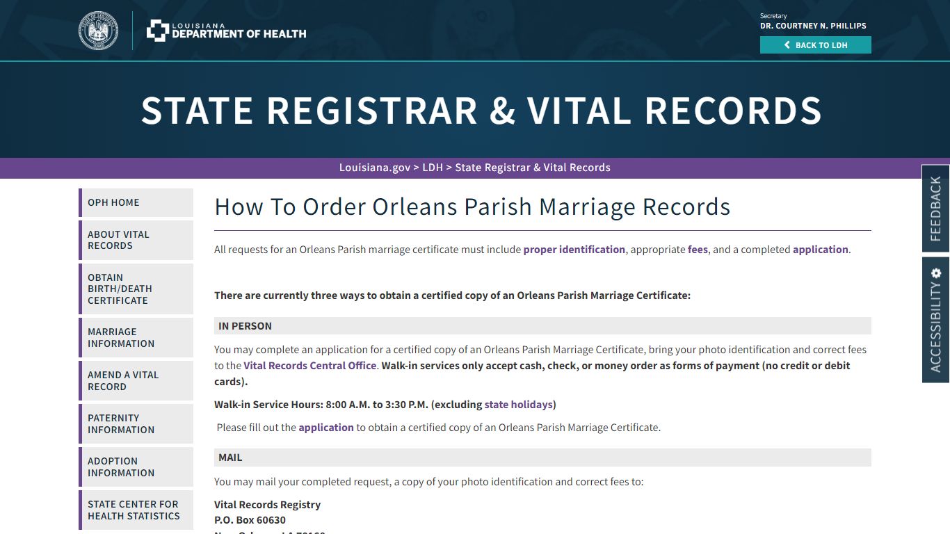 How To Order Orleans Parish Marriage Records | La Dept. of Health