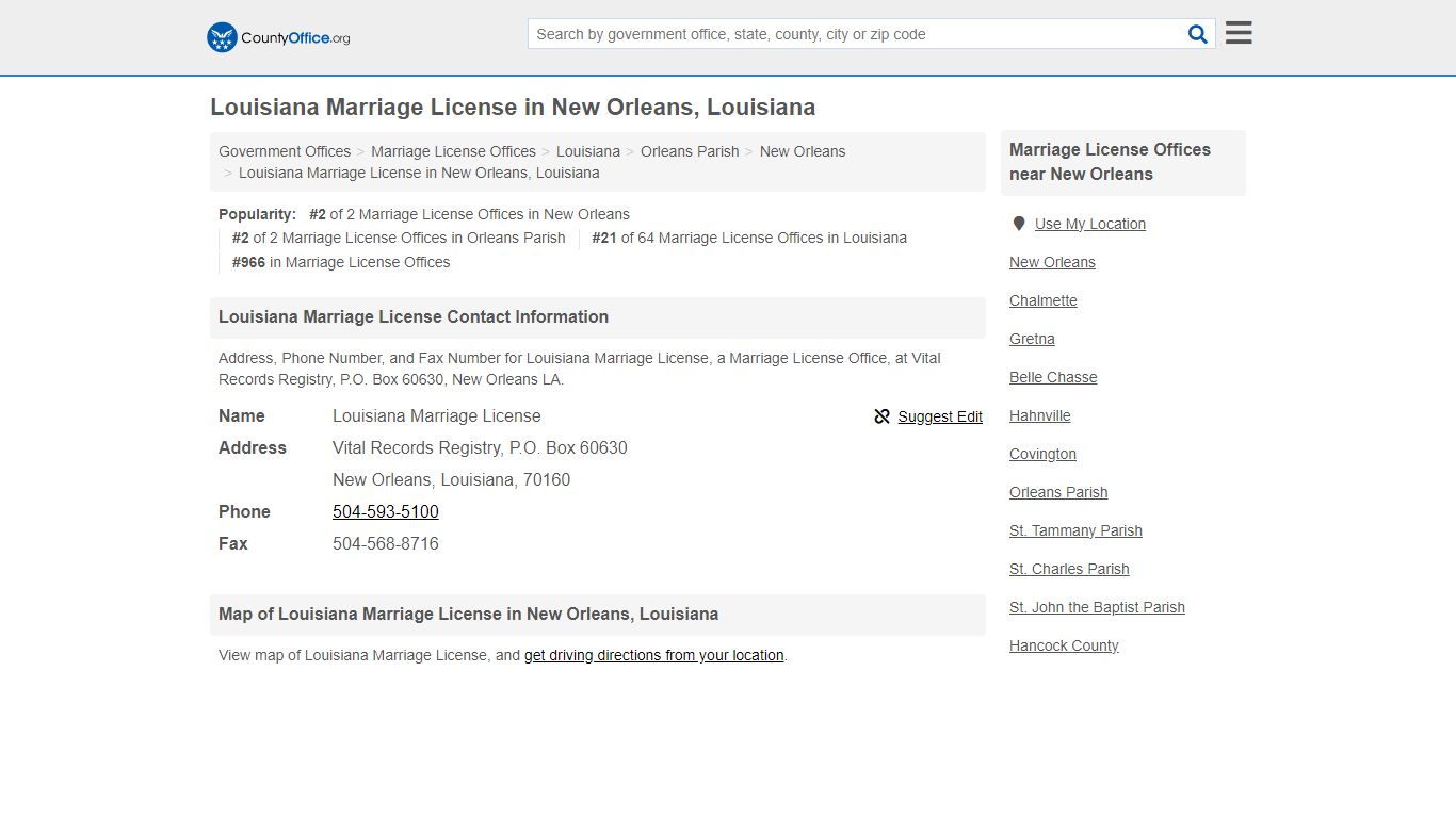 Louisiana Marriage License in New Orleans, Louisiana
