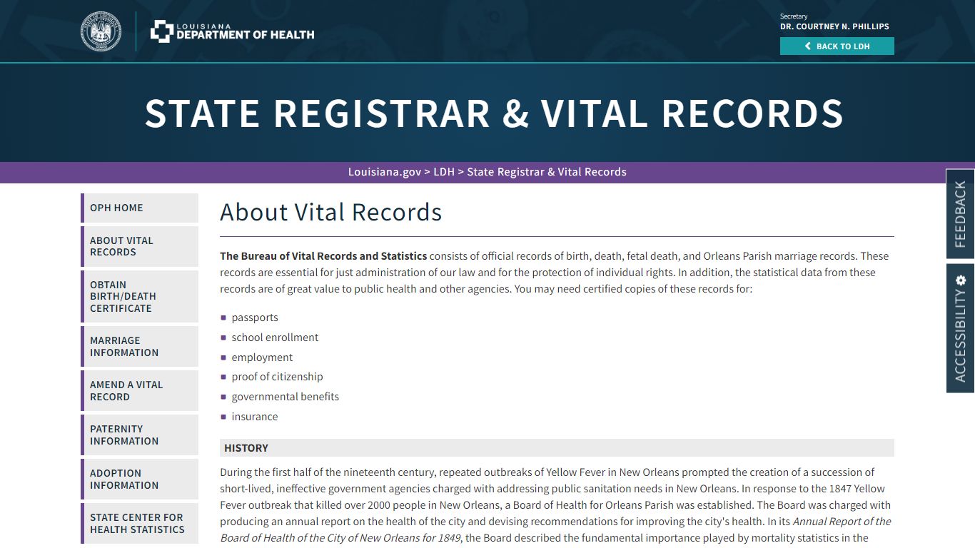 About Vital Records | La Dept. of Health